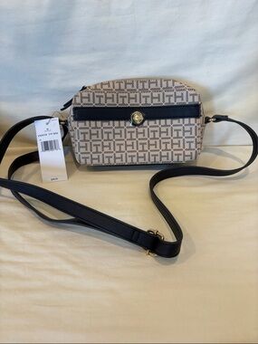 Tommy Hilfiger Beige and Black Monogram Crossbody Bag